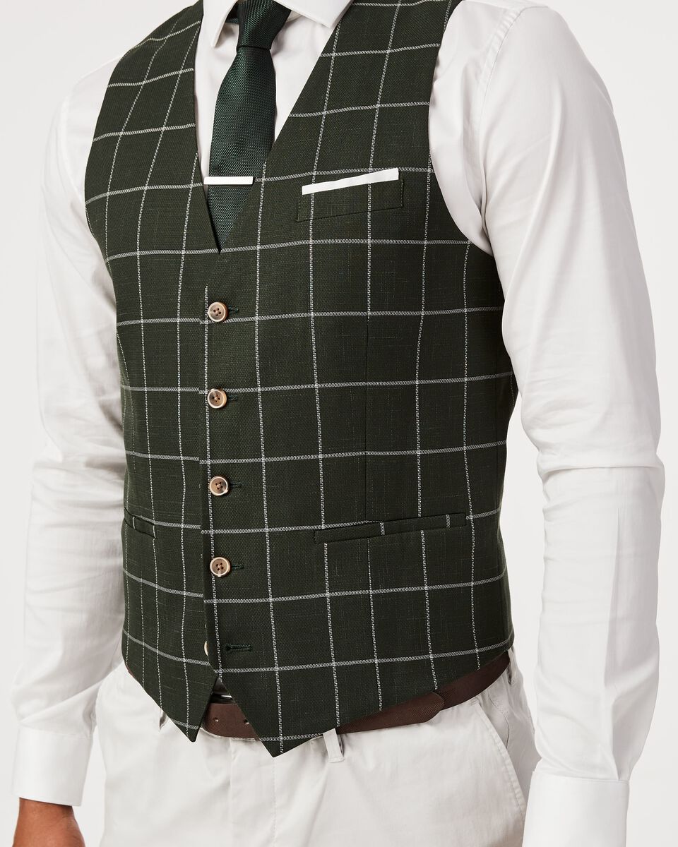 Mens Dark Green Checked Suit Vest